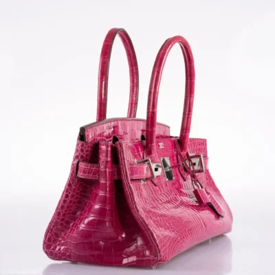 Hermès Rare Collectible Birkin 42 “Shoulder Birkin" Fuchsia Shiny Porosus Crocodile JPG Shoulder Palladium Hardware Lushentic replica handbags