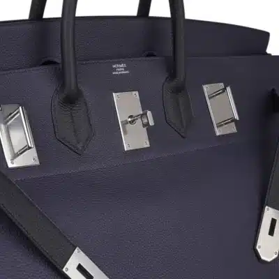 Hermès Rare Collectible Birkin 50 Bi-Color Blue Nuit and Black Togo HAC Palladium Hardware