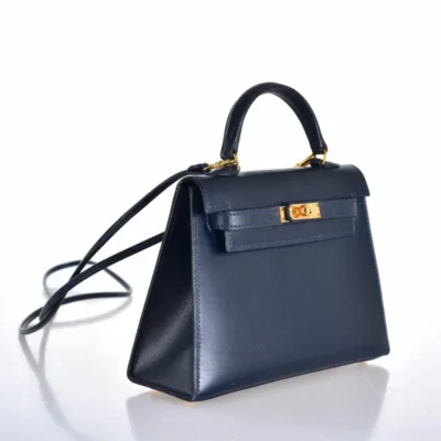 Hermès Rare Collectible Kelly 15 Sellier Blue Box Calfskin Gold Hardware Luxury replica handbag