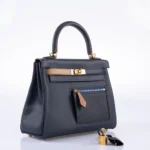 Hermès Rare Collectible Kelly 25 Retourne Bleu Nuit Swift Colormatic Gold Hardware Lushentic Bags