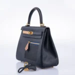 Hermès Rare Collectible Kelly 25 Retourne Bleu Nuit Swift Colormatic Gold Hardware Lushentic Bags