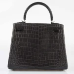 Hermès Rare Collectible Kelly 25 Retourne Graphite Matte Niloticus Crocodile Brushed Palladium Hardware Replica Bags