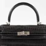 Hermès Rare Collectible Kelly 25 Retourne Graphite Matte Niloticus Crocodile Brushed Palladium Hardware Replica Bags