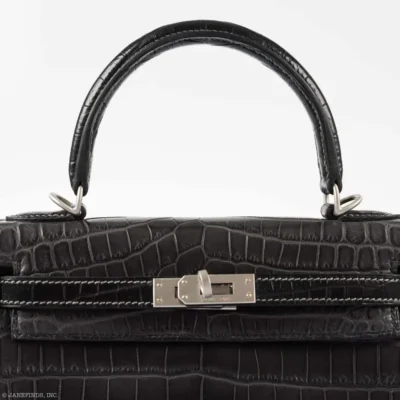 Hermès Rare Collectible Kelly 25 Retourne Graphite Matte Niloticus Crocodile Brushed Palladium Hardware Replica Bags