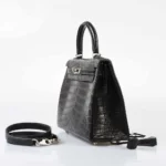 Hermès Rare Collectible Kelly 25 Retourne Graphite Matte Niloticus Crocodile Brushed Palladium Hardware Replica Bags