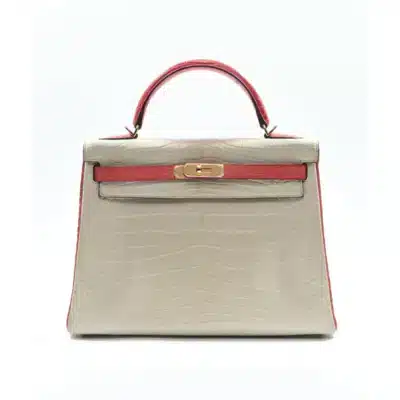 Hermès Rare Collectible Kelly 25 Retourné Gris Perle & Rose Extrême Matte Alligator Mississippiensis Custom Brushed Palladium Hardware Replica inspired