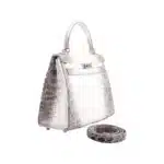 Hermès Rare Collectible Kelly 25 Retourne White Himalayan Matte Niloticus Crocodile Palladium Hardware Lushentic Grade Bags