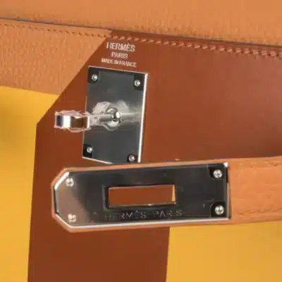 Hermès Rare Collectible Kelly 28 Sellier Toffee/Jaune Ambre/Fauve Box Calfskin Palladium Hardware Quality Rep