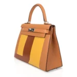 Hermès Rare Collectible Kelly 28 Sellier Toffee/Jaune Ambre/Fauve Box Calfskin Palladium Hardware Quality Rep