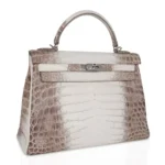 Hermès Rare Collectible Kelly 32 Himalaya Crocodile Palladium Hardware Fake luxury bags for sale