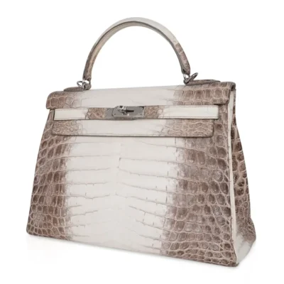 Hermès Rare Collectible Kelly 32 Himalaya Crocodile Palladium Hardware Fake luxury bags for sale