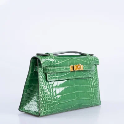 Hermès Rare Collectible Kelly Pochette Cactus Shiny Alligator Mississippiensis JPG Gold Hardware Best Lushentic Bags