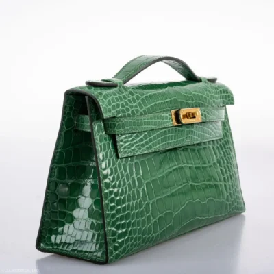 Hermès Rare Collectible Kelly Pochette Cactus Shiny Alligator Mississippiensis JPG Gold Hardware Lushentic Grade bags