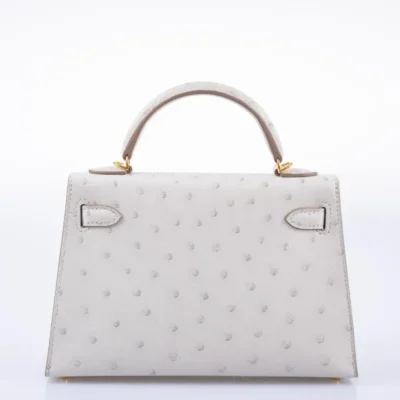 Hermès Rare Collectible Mini Kelly 20 II Sellier Gris Perle Ostrich Gold Hardware Lushentic Grade Bags