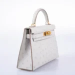 Hermès Rare Collectible Mini Kelly 20 II Sellier Gris Perle Ostrich Gold Hardware Lushentic Grade Bags