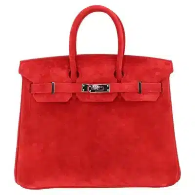 Hermès Vintage Birkin 25 Rouge Vif Doblis Suede Palladium Hardware Lushentic replica handbags