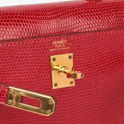 Hermès Vintage Mini Kelly 20 Rouge Vif Niloticus Lizard Gold Hardware