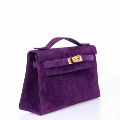 Hermès Rare Collectible Kelly Pochette Violet Veau Doblis Suede Palladium Hardware luxury bags