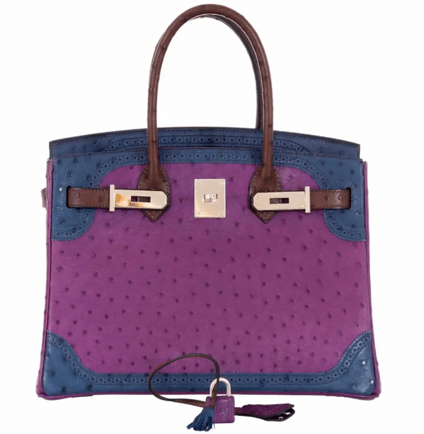 Birkin 30 Tri-Color Violine Blue De Malt and Marron Ostrich with Palladium Hardware